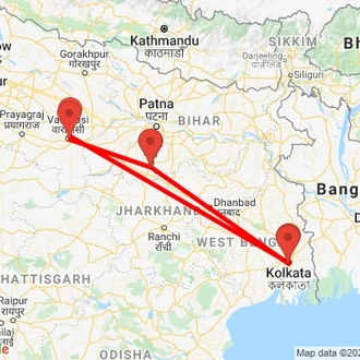 tourhub | Agora Voyages | Kolkata, Bodhgaya & Varanasi Tour | Tour Map