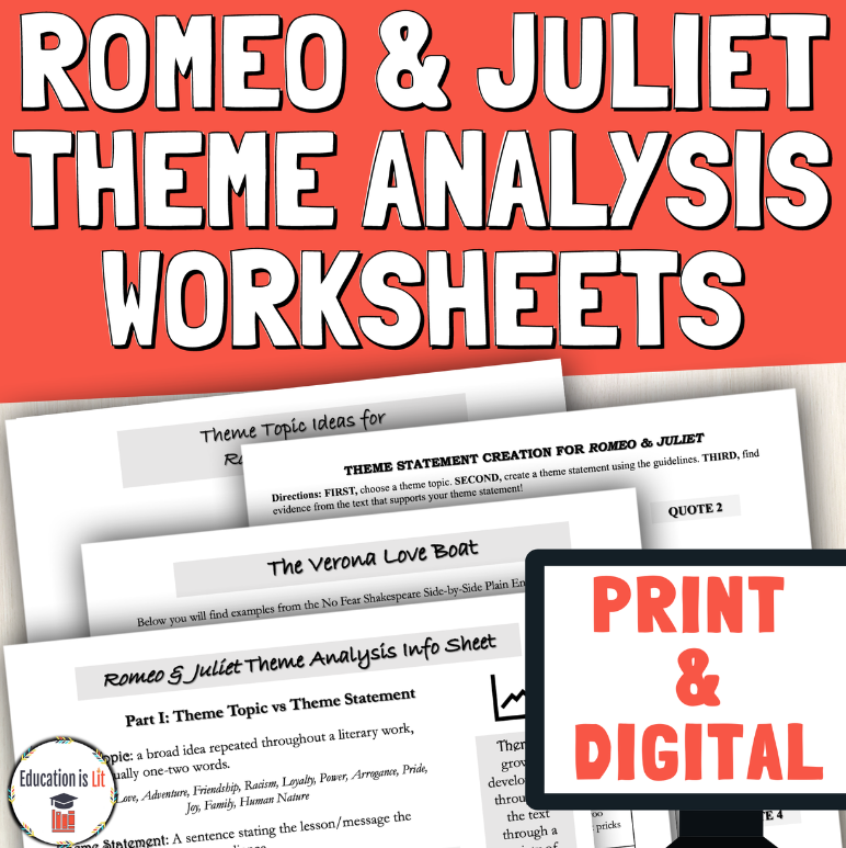 romeo and juliet themes worksheet pdf