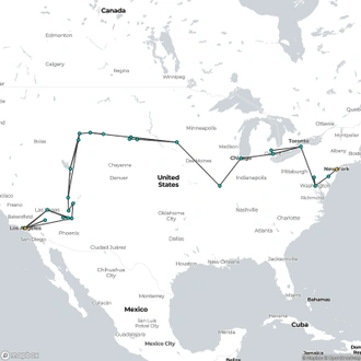 tourhub | Omega Tours | New York to Hollywood | Tour Map