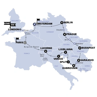 tourhub | Contiki | European Dream | Start Amsterdam | Summer | 2025 | Tour Map