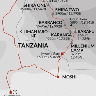 tourhub | Explore! | Kilimanjaro - Lemosho Trek | Tour Map