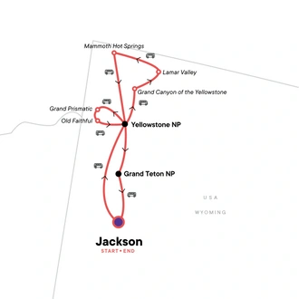 tourhub | G Adventures | Yellowstone Camping Explorer | Tour Map