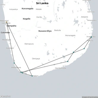 tourhub | Ran Lanka Tour Holidays (pvt) Ltd | Surfer's Paradise Tour | Tour Map