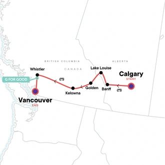 tourhub | G Adventures | Canadian Rockies Express | Tour Map