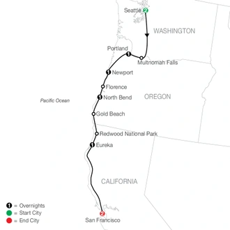 tourhub | Globus | Pacific Coast Adventure | Tour Map