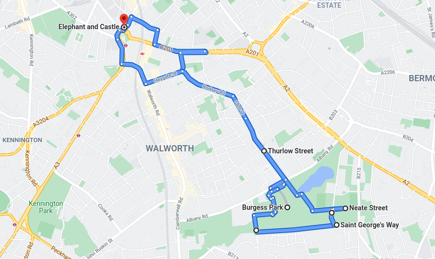 Elephant and Castle to Burgess Park cycle route