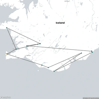 tourhub | Marina Travel | 7D6N ICELAND | REYKJAVIK, GOLDEN CIRCLE & SOUTH COAST | Tour Map