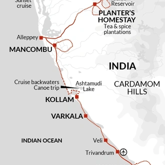 tourhub | Explore! | Cycle Kerala | Tour Map