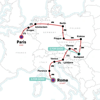 tourhub | G Adventures | Rome to Paris: Cobblestones & Cuisine | Tour Map