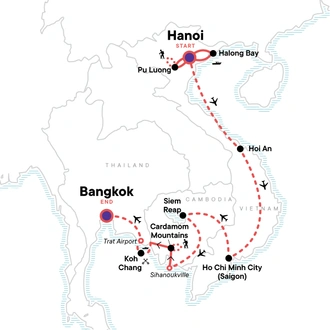 tourhub | G Adventures | Southeast Asia: Pu Luong, Halong Bay & the Cardamom Mountains | Tour Map
