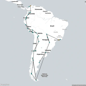 tourhub | Oasis Overland | Cartagena To Rio (19 Weeks) Kingdoms & Carnivals | Tour Map