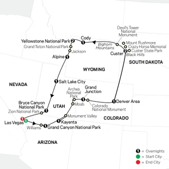 tourhub | Cosmos | Exploring America's National Parks | Tour Map