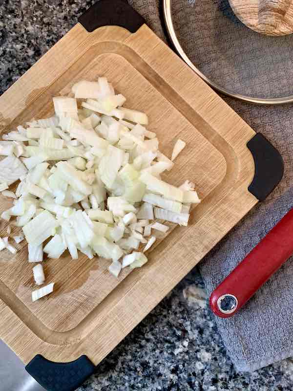 Diced onions for the marinara sauce