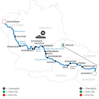tourhub | Avalon Waterways | Magnificent Rivers of Europe with 3 Nights in Prague (Envision) | Tour Map