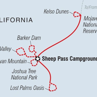 tourhub | Intrepid Travel | Hiking and Camping in Joshua Tree | Tour Map