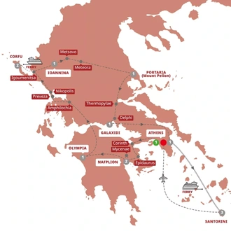 tourhub | Trafalgar | Secrets of Greece including Corfu with Santorini Extension | Tour Map