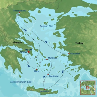 tourhub | Indus Travels | Athens and 7 Nights Greek Islands Cruise | Tour Map