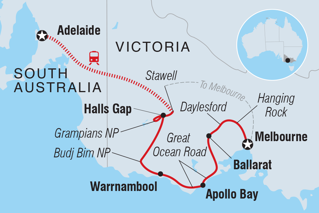 tourhub | Intrepid Travel | Great Ocean Road & Grampians Adventure | Tour Map