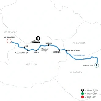 tourhub | Avalon Waterways | Danube Symphony with 1 Night in Budapest (Westbound) (Illumination) | Tour Map