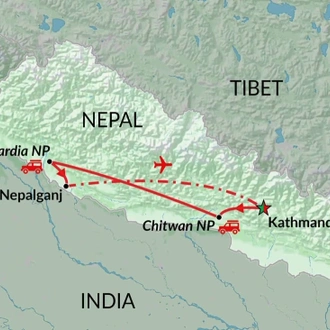 tourhub | Encounters Travel | Nepal Wildlife Safari tour | Tour Map