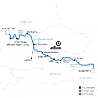 tourhub | Avalon Waterways | Christmastime from Frankfurt to Budapest (Panorama) | Tour Map