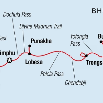 tourhub | Intrepid Travel | Hike the Trans Bhutan Trail | Tour Map