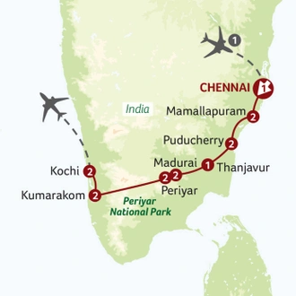 tourhub | Saga Holidays | South India - Temples and Waterways | Tour Map
