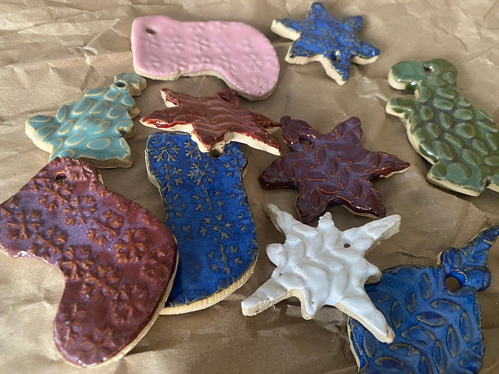 Colorful embossed holiday ornaments