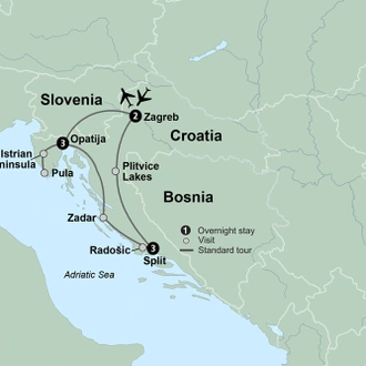 tourhub | Collette | Winter in Croatia featuring Plitvice Lakes and the Adriatic Coast | Tour Map