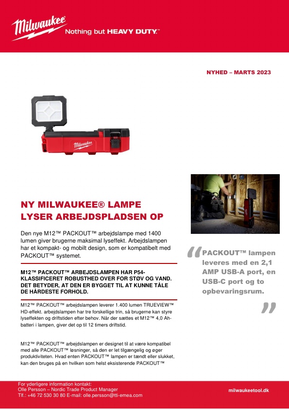 NY MILWAUKEE® LAMPE LYSER ARBEJDSPLADSEN OP