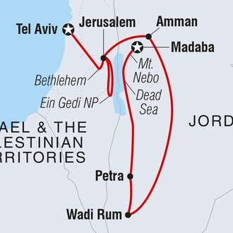 tourhub | Intrepid Travel | Essential Jordan, Israel & the Palestinian Territories  | Tour Map