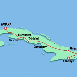 tourhub | Cuban Adventures | 14 Day Cuba Heritage Tour | Tour Map