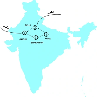tourhub | Tweet World Travel | India Golden Triangle Tour With Bharatpur 8-Day | Tour Map