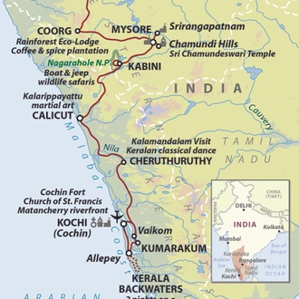 tourhub | Wild Frontiers | Inside Kerala and Karnataka | Tour Map