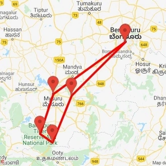 tourhub | Agora Voyages | Bangalore To Mysore & Bandipur National Park | Tour Map