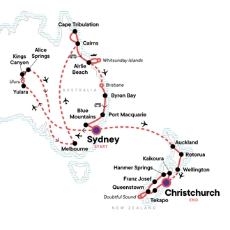 tourhub | G Adventures | Australia to New Zealand: The Best of the South Pacific | Tour Map