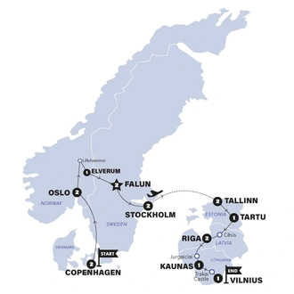 tourhub | Contiki | Scandinavia & Best of Baltics | Winter | 2024/2025 | Tour Map