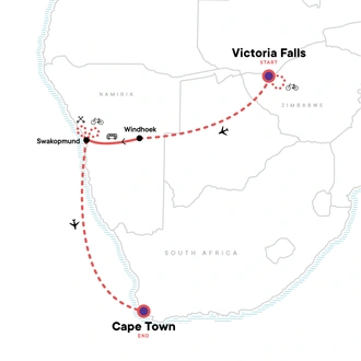 tourhub | G Adventures | Active South Africa: Victoria Falls to Cape Town | Tour Map