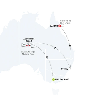 tourhub | AAT Kings | Aboriginal Culture & Australian Highlights | Tour Map