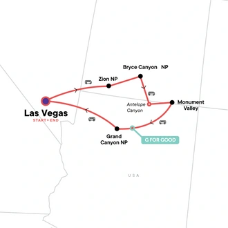 tourhub | G Adventures | Best of Utah & Arizona National Parks | Tour Map