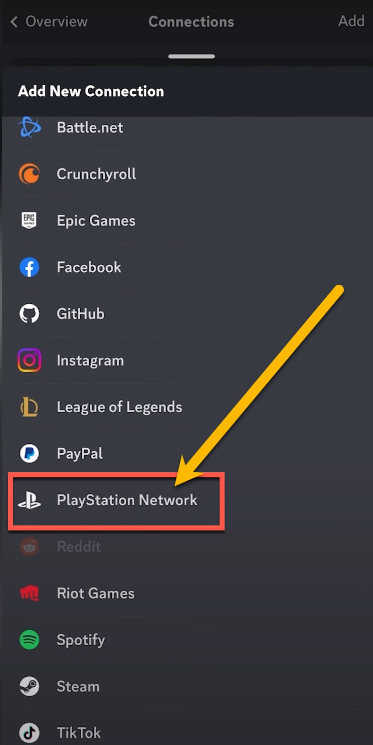 Scroll down and select 'PlayStation Network'.