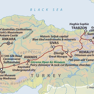 tourhub | Wild Frontiers | Silk Road Turkey: Across The Anatolian Plateau to Istanbul | Tour Map