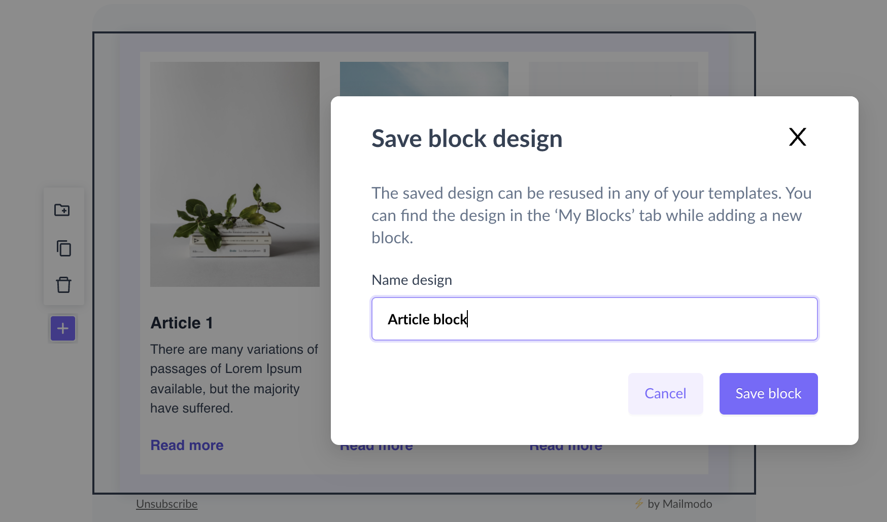 How to save your created blocks in the editor