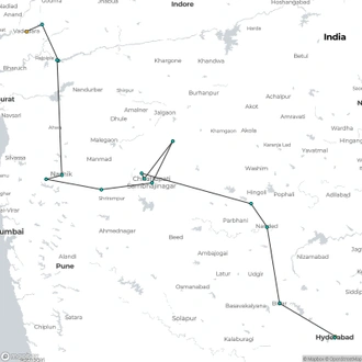 tourhub | Agora Voyages | Cultural Confluence Drive: Vadodara to Hyderabad | Tour Map