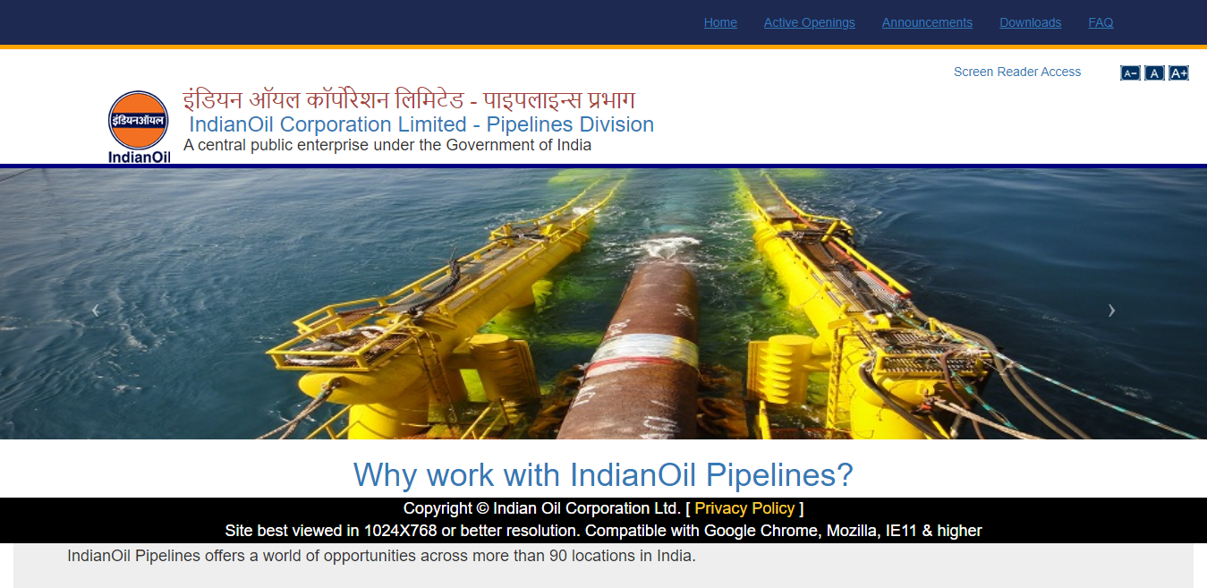 IOCL Pipeline Division Official Website
