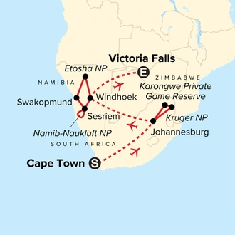 tourhub | G Adventures | Journeys: Southern Africa Highlights | Tour Map