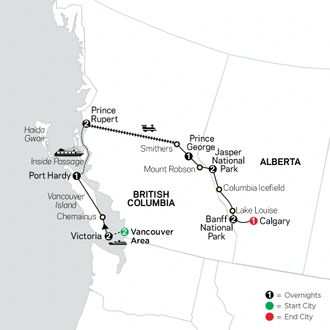 tourhub | Cosmos | Western Canada with Inside Passage | Tour Map