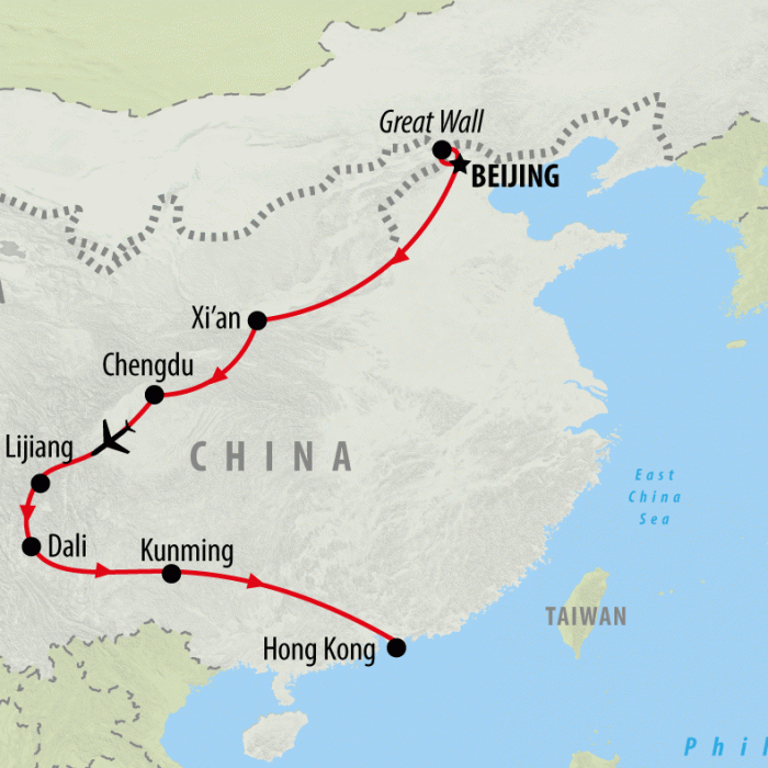 tourhub | On The Go Tours | Beijing, Chengdu, Lijiang & Dali 4-5 star - 14 days | Tour Map