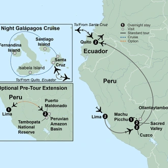 tourhub | Collette | Machu Picchu & Galapagos Wonders featuring a 4-Night Cruise | Tour Map