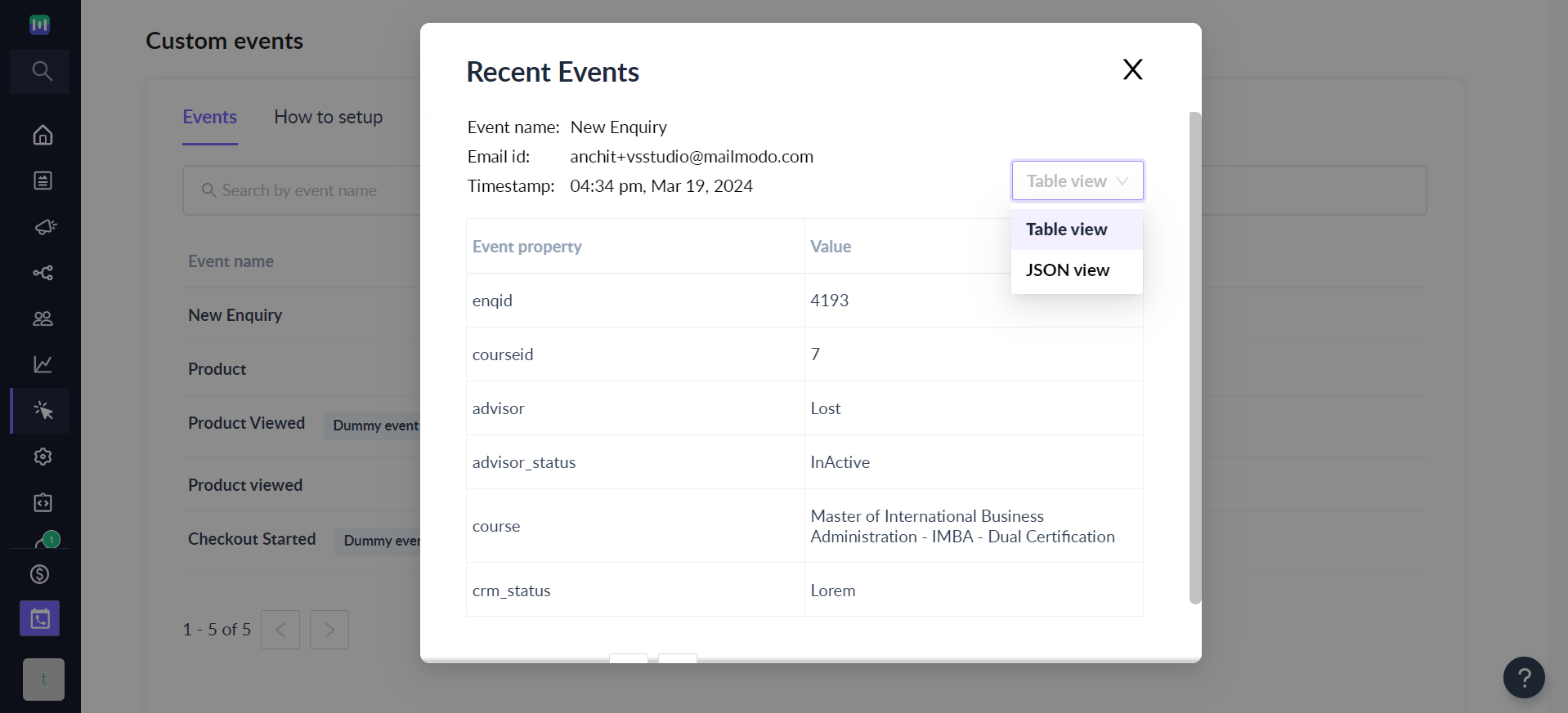 Events Dashboard